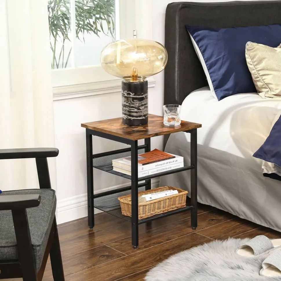 Sale SONGMICS Table d'appoint maille industriel Marron Rustique