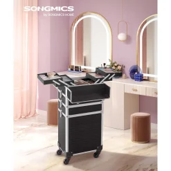 Best Sale SONGMICS Table d’appoint ronde à 2 niveaux blanc marbré et noir Blanc Marbré + Noir
