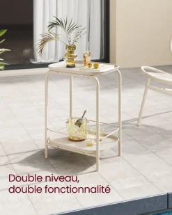 Outlet SONGMICS Table d'appoint ronde 2 niveaux cadre en acier noisette rustique et noir