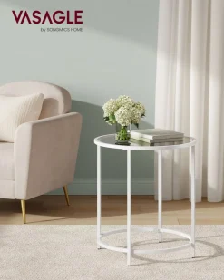 Best SONGMICS Table d’appoint ronde blanc et gris