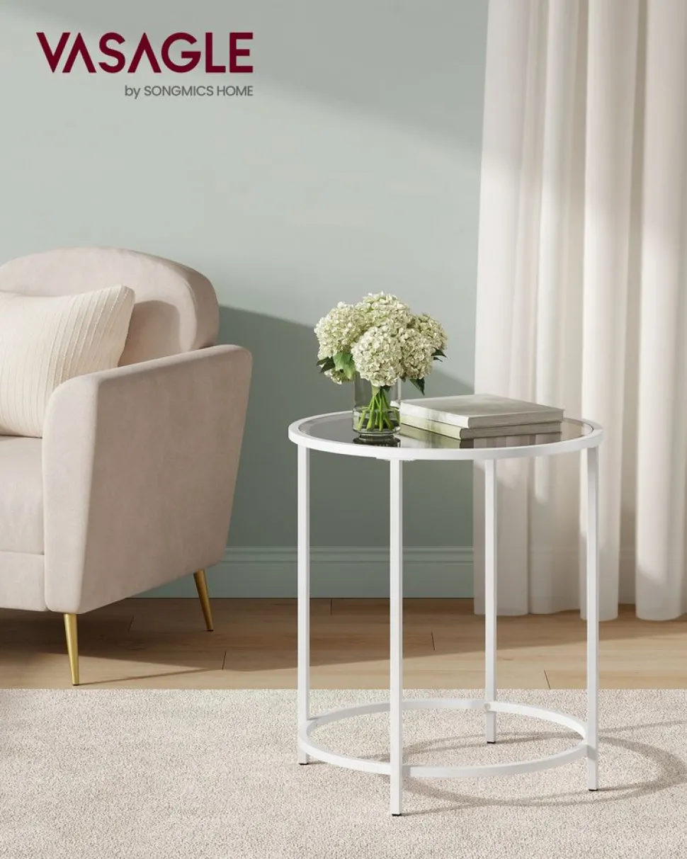 Best SONGMICS Table d’appoint ronde blanc et gris