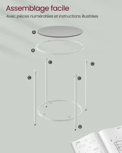 Best SONGMICS Table d’appoint ronde blanc et gris