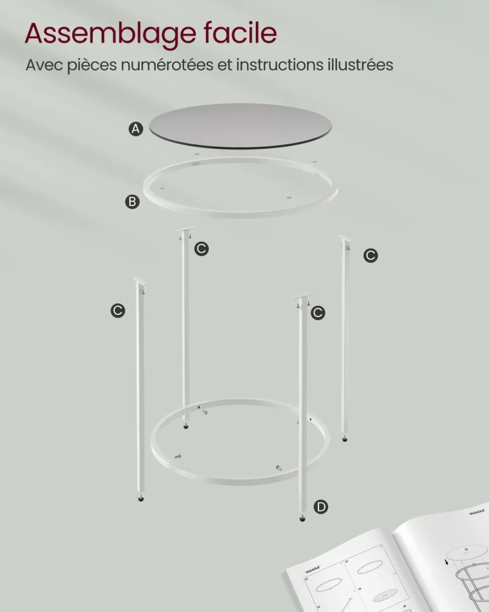 Best SONGMICS Table d’appoint ronde blanc et gris