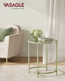 Best SONGMICS Table d’appoint ronde blanc et gris