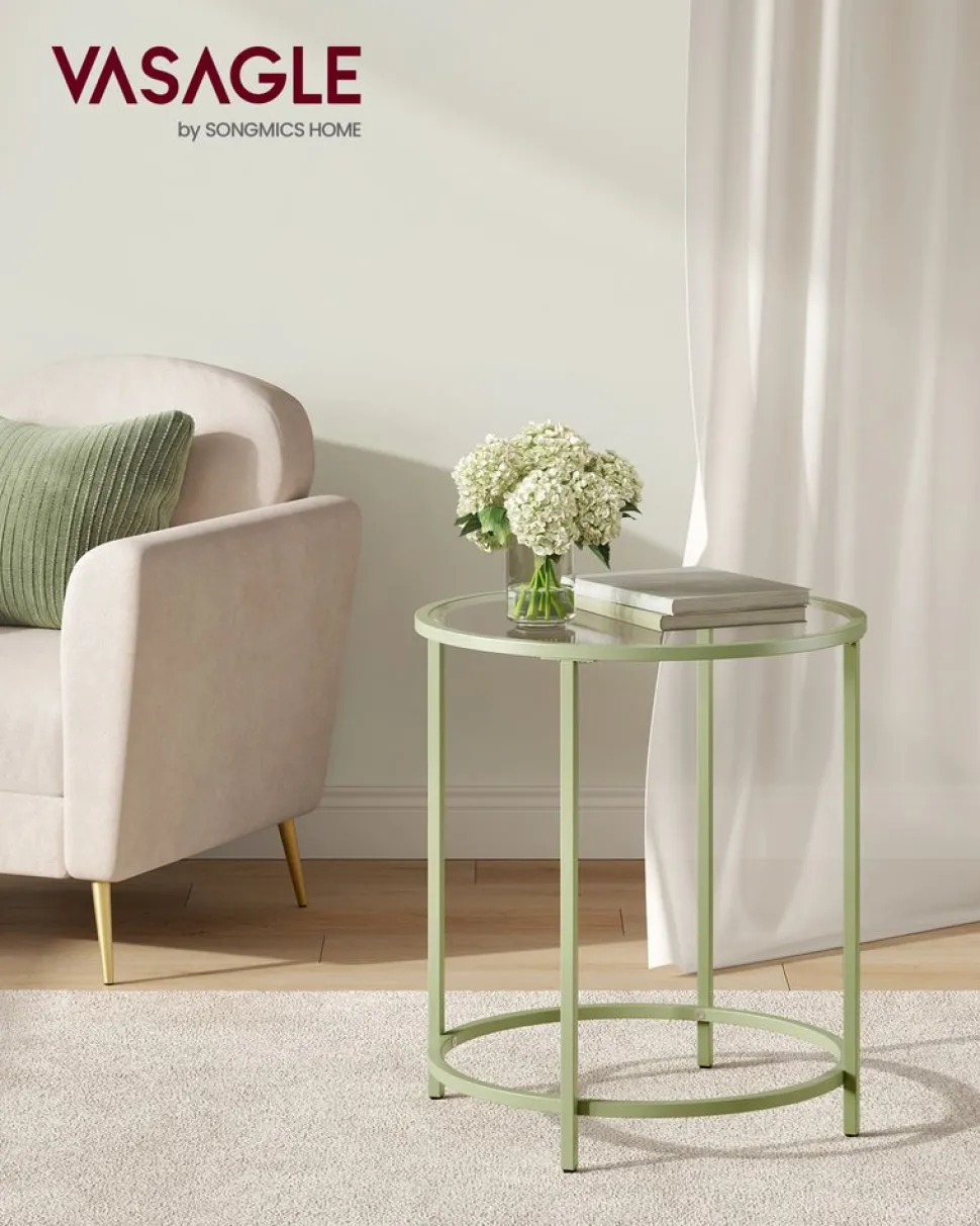 Best SONGMICS Table d’appoint ronde blanc et gris