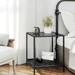 Fashion SONGMICS Table d'appoint verre trempé Blanc