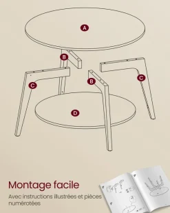 Store SONGMICS Table de bar avec rangement pu avec coutures noir boisé et noir d'encre