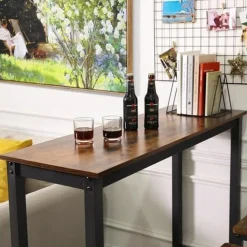 Fashion SONGMICS Table de bar industriel Brun Rustique