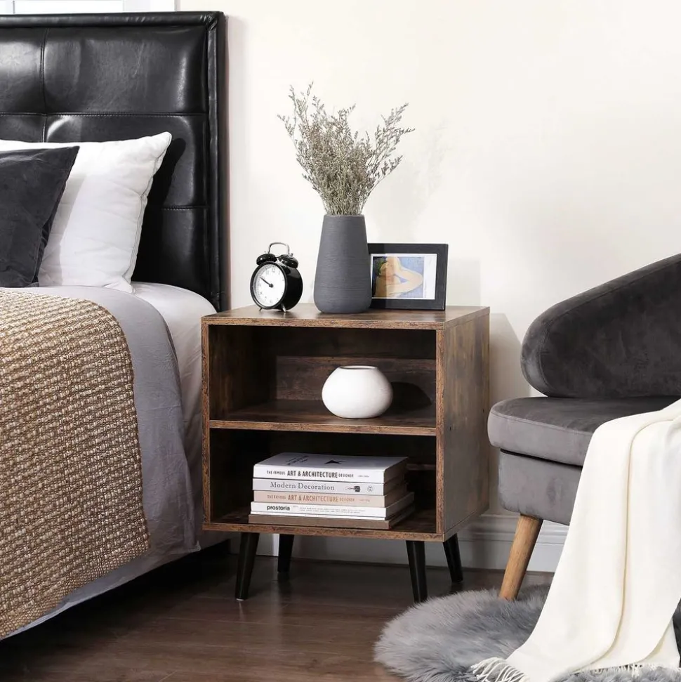 Clearance SONGMICS Table de chevet 2 casiers industriel Marron Rustique