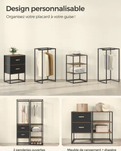 Hot SONGMICS Table de chevet avec tiroir en tissu et étagère marron boisé