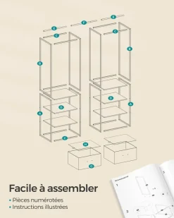 Hot SONGMICS Table de chevet avec tiroir en tissu et étagère marron boisé