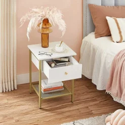 Sale SONGMICS Table de chevet blanc dé Or