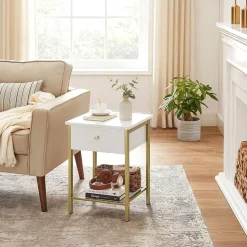 Sale SONGMICS Table de chevet blanc dé Or