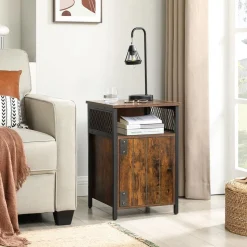 Fashion SONGMICS Table de chevet effet lattes Noir