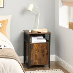 Fashion SONGMICS Table de chevet effet lattes Noir