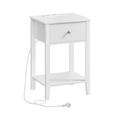 Fashion SONGMICS Table de chevet en bambou avec 2 tiroirs et étagère ouverte blanc nuage