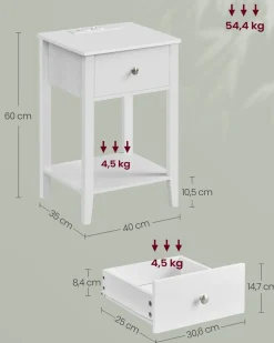 Fashion SONGMICS Table de chevet en bambou avec 2 tiroirs et étagère ouverte blanc nuage