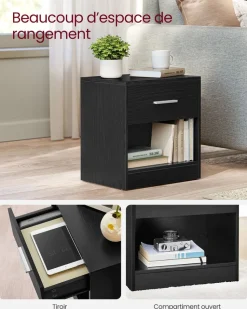 Fashion SONGMICS Table de chevet en bambou 1 tiroir avec multiprise Blanc Nuage