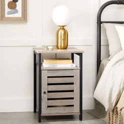 Cheap SONGMICS Table de chevet persiennes grège Greige + Noir