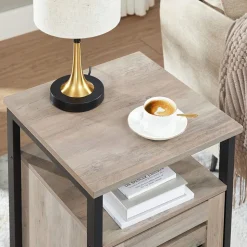 Cheap SONGMICS Table de chevet persiennes grège Greige + Noir