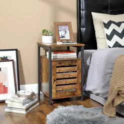 Online SONGMICS Table de chevet persienne Marron Rustique