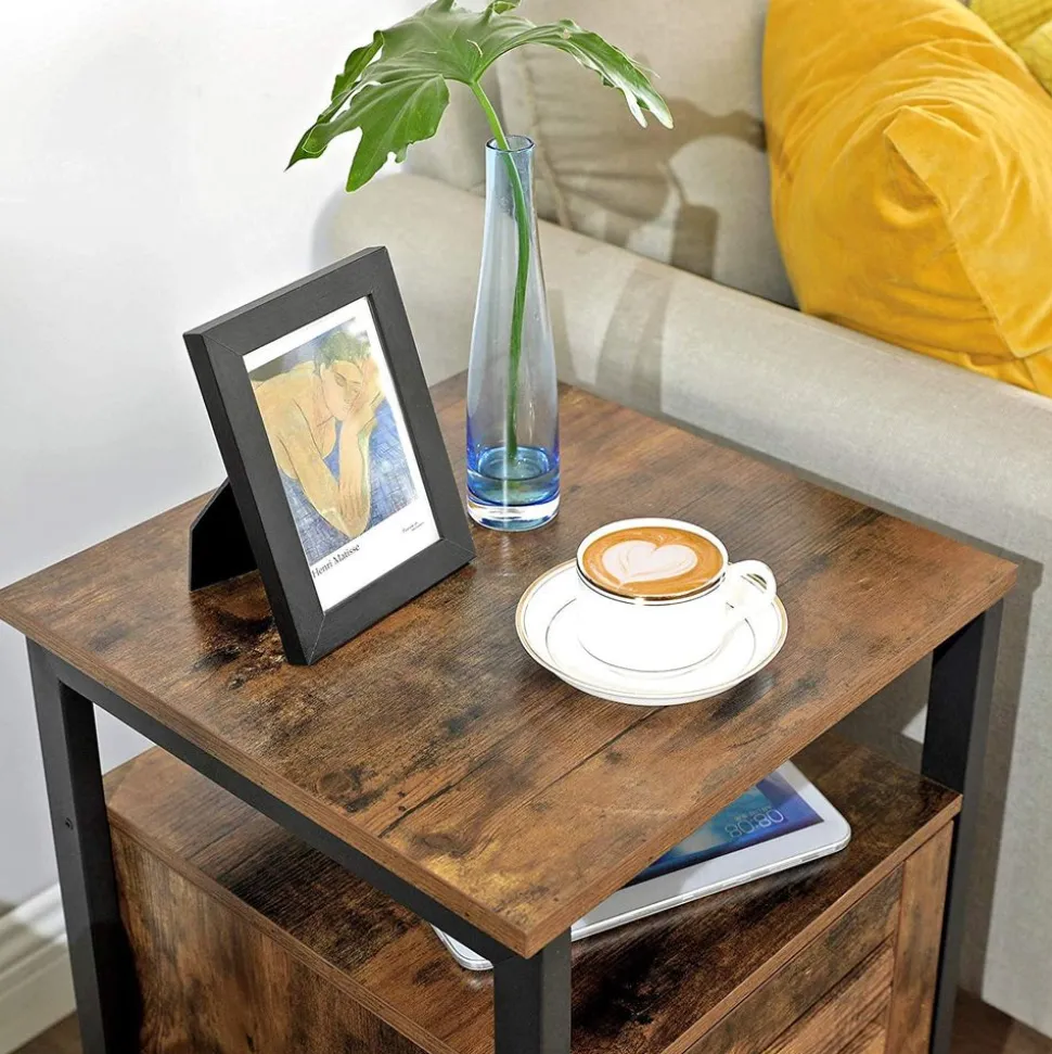 Online SONGMICS Table de chevet persienne Marron Rustique