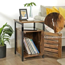 Online SONGMICS Table de chevet persienne Marron Rustique