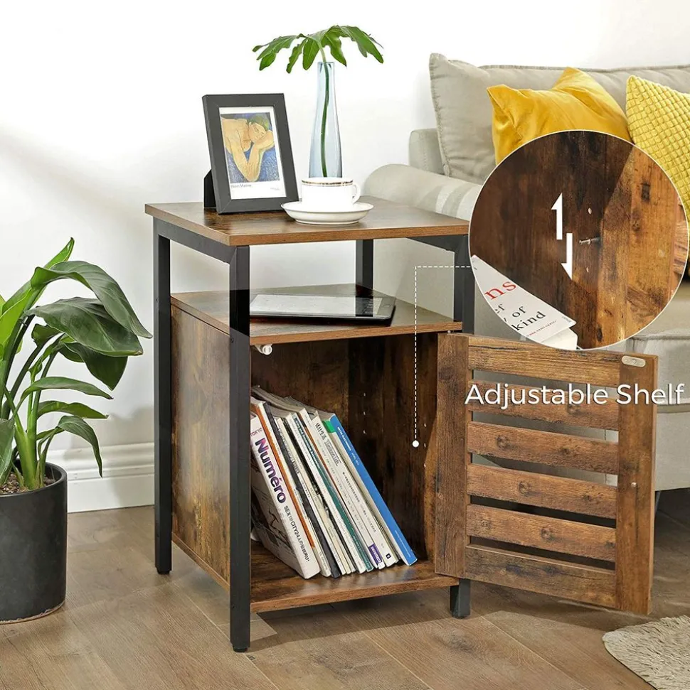 Online SONGMICS Table de chevet persienne Marron Rustique