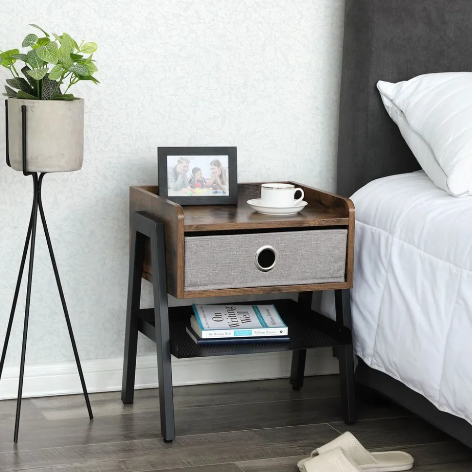 New SONGMICS Table de chevet tiroir tissu Marron Rustique