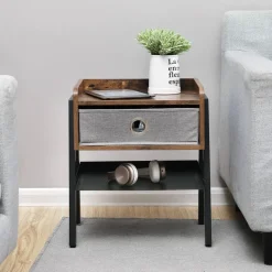 New SONGMICS Table de chevet tiroir tissu Marron Rustique