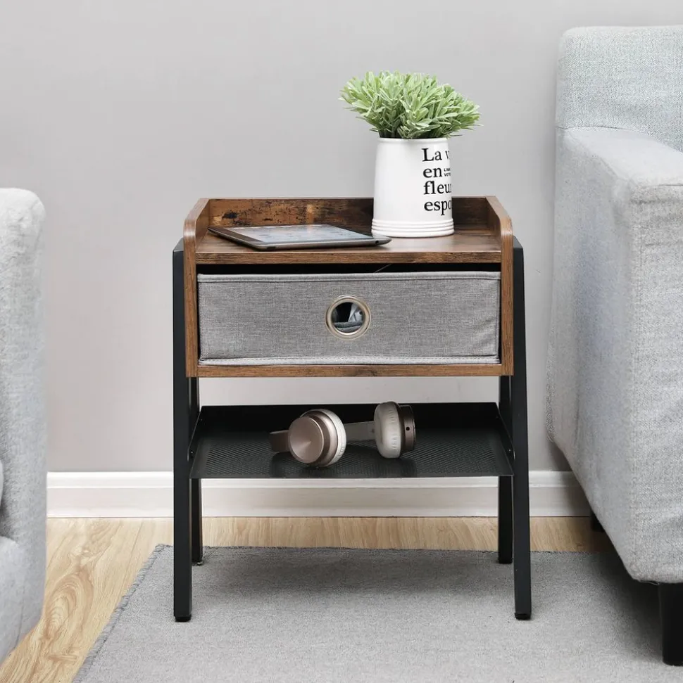 New SONGMICS Table de chevet tiroir tissu Marron Rustique