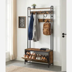 New SONGMICS Table de nuit 2 tiroirs Brun Vintage Noir