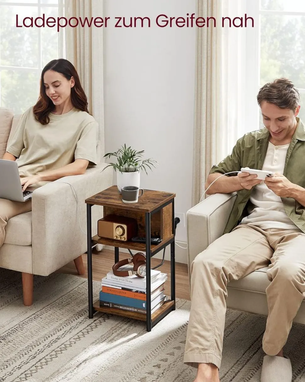 Discount SONGMICS Table de nuit beige naturel et blanc classique