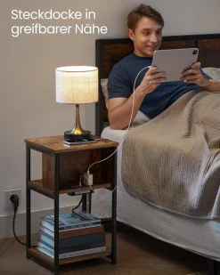 Discount SONGMICS Table de nuit beige naturel et blanc classique