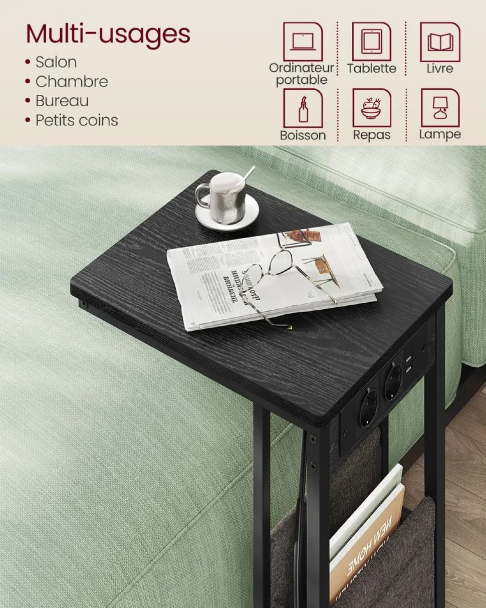 New SONGMICS Table de salon à 2 niveaux 80 x 45 cm (ø x h) gris anthracite