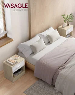 Best SONGMICS Tables de chevet avec tiroir et compartiment ouvert pieds en bois noir boisé