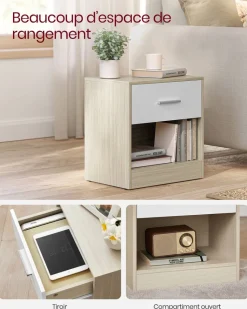 Best SONGMICS Tables de chevet avec tiroir et compartiment ouvert pieds en bois noir boisé