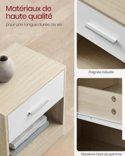 Best SONGMICS Tables de chevet avec tiroir et compartiment ouvert pieds en bois noir boisé