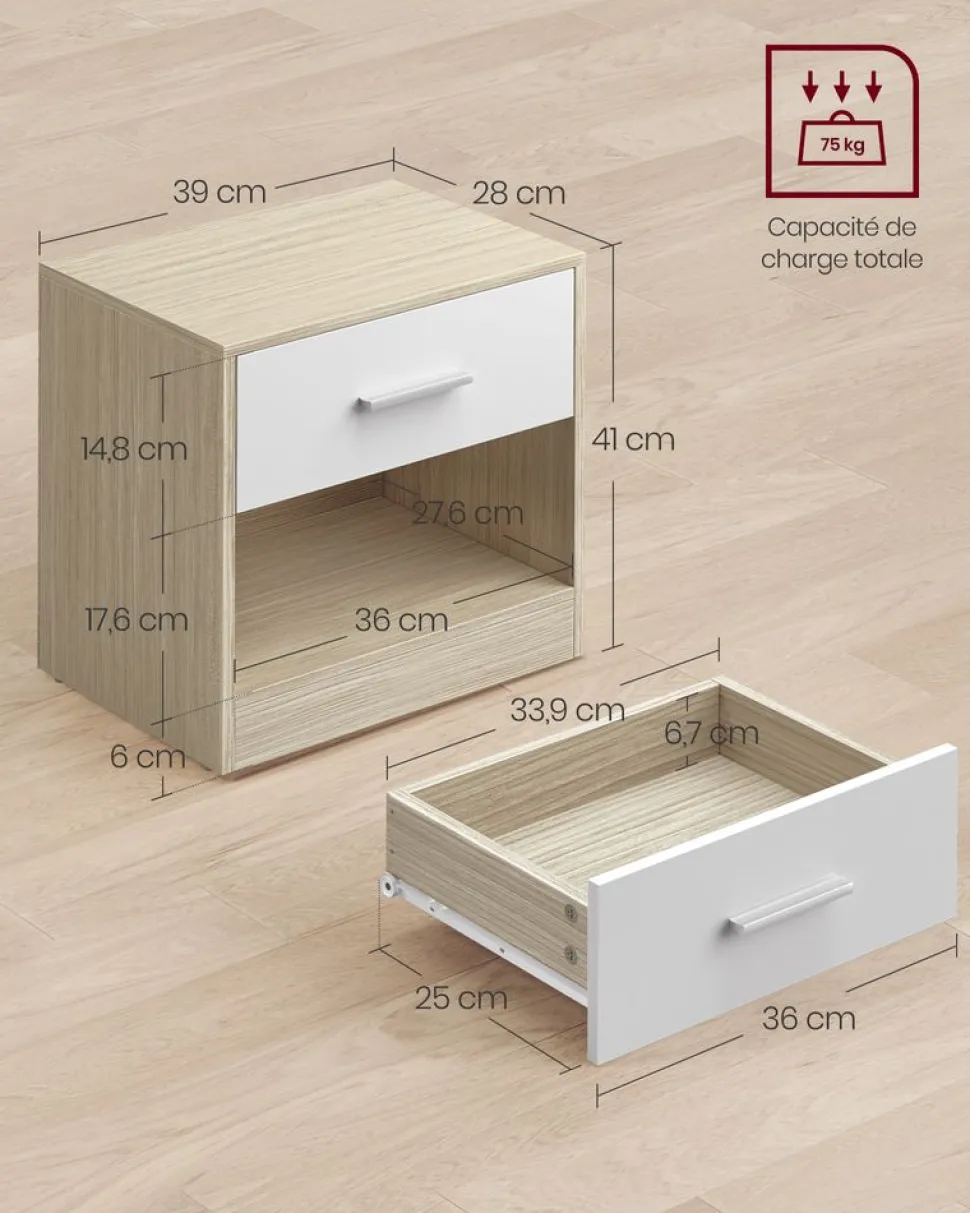 Best SONGMICS Tables de chevet avec tiroir et compartiment ouvert pieds en bois noir boisé