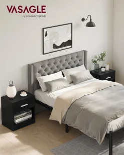 Best SONGMICS Tables de chevet avec tiroir et compartiment ouvert pieds en bois noir boisé