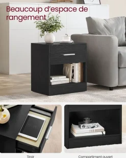 Best SONGMICS Tables de chevet avec tiroir et compartiment ouvert pieds en bois noir boisé