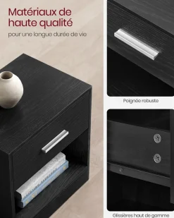 Best SONGMICS Tables de chevet avec tiroir et compartiment ouvert pieds en bois noir boisé