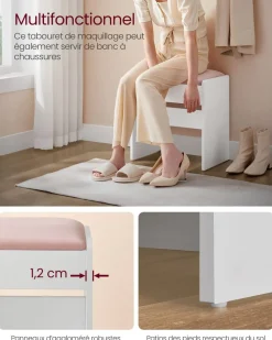 Online SONGMICS Tabouret coiffeuse blanc crème et beige chêne