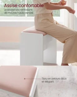 Online SONGMICS Tabouret coiffeuse blanc crème et beige chêne
