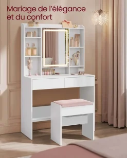 Online SONGMICS Tabouret coiffeuse blanc crème et beige chêne