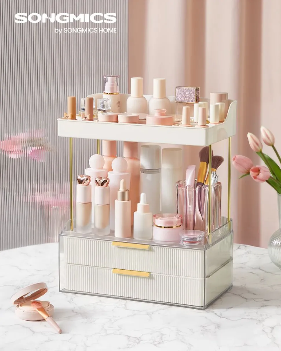 New SONGMICS Tabouret de coiffeuse courbé Blanc