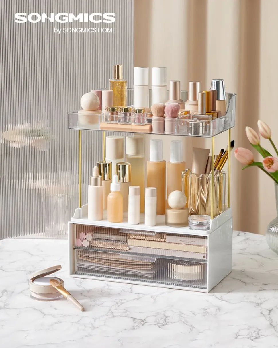 New SONGMICS Tabouret de coiffeuse courbé Blanc