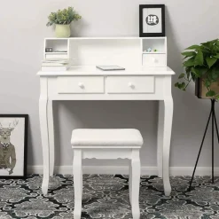 Cheap SONGMICS Tabouret de coiffeuse hévéa Blanc