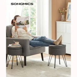 Best Sale SONGMICS Tabouret rangement rond Gris Foncé