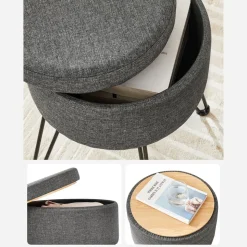 Best Sale SONGMICS Tabouret rangement rond Gris Foncé